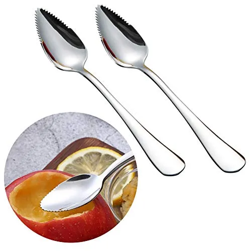 Grapefruitlöffel Edelstahl 2er Set - Hochwertige Edelstahl Grapefruitlöffel mit Zacken, ideal zum einfachen und sicheren Auskratzen von Früchten. Spülmaschinengeeignet und langlebig – perfekt für jeden Obstliebhaber.