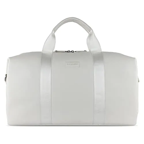 bugatti Reisetasche ELSA - Echt Leder, weiß, stilvoll und leicht glänzend, mit abnehmbarem Schulterriemen und praktischem Handyfach