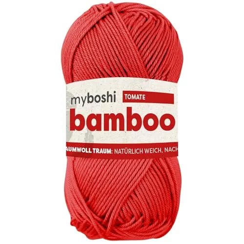 myboshi Bamboo, natürlich weiches Bambus-Baumwollgarn, zum Häkeln und Stricken, strapazierfähig, 50g, 125m, Rot (Tomate), 1 Knäuel