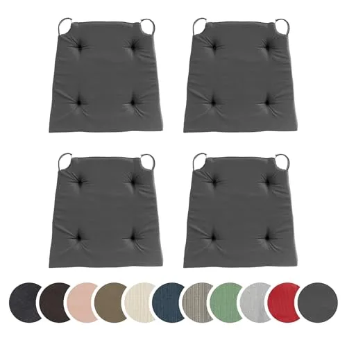 sleepling 4er Set Stuhlkissen dunkelgrau, 100% Baumwolle - Hochwertige Stuhlkissen für drinnen und draußen, mit praktischem Klettverschluss. Genießen Sie den komfortablen Sitz und die langlebige Qualität, ideal für jeden Stuhl.
