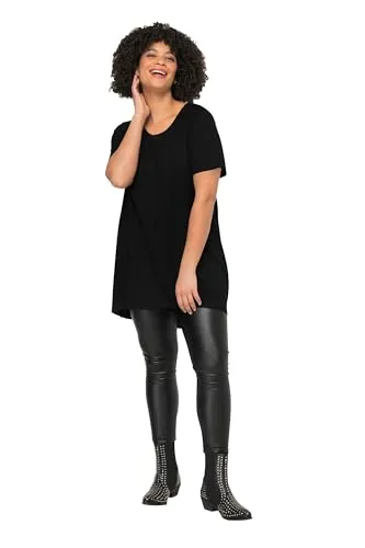 Angel of Style Damen große Größen Übergrößen Plus Size Longshirt, Rundhals, Halbarm, gerundeter Saum schwarz 60 832019100-60