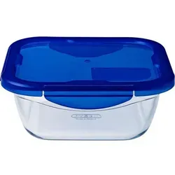 Pyrex Cook & Go Bowl Square - Includes Lid - Borosilicate Glass - 800ml - Transparent - Blau/Transparent