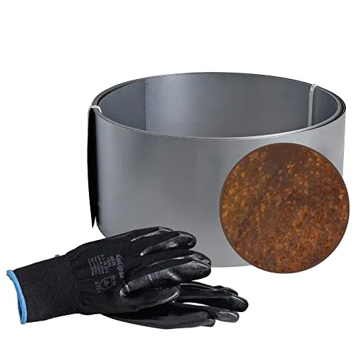 ESTEXO Rasenkante Edel-Rost 5 m Cortenstahl - Hochwertige Beeteinfassung aus Cortenstahl in Edelrost-Optik, ideal für Gartenbeete; witterungsbeständig und stabil; inklusive Montagehandschuhe.