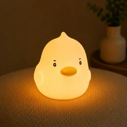 Winkee Mini Nachtlicht Kinder Bär, Touch Stilllicht 7 Farben, USB wiederaufladbar, BPA-freies Silikon, Baby Kinderzimmer Geschenk (Ente)