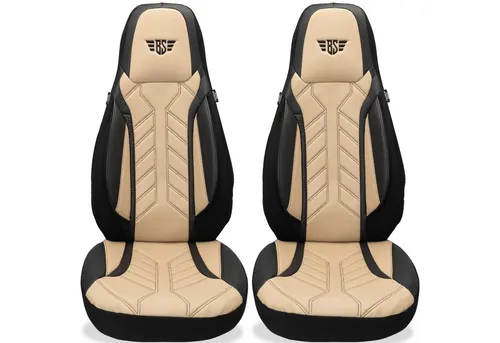 BREMER SITZBEZÜGE für Seat Tarraco (DPL507) Schwarz/Beige - 2-teiliges Set von Schonbezügen aus atmungsaktivem Kunstleder, passend für Fahrzeuge mit und ohne Sitzheizung. Schützt Ihre Sitze und sorgt für eine ansprechende Optik.