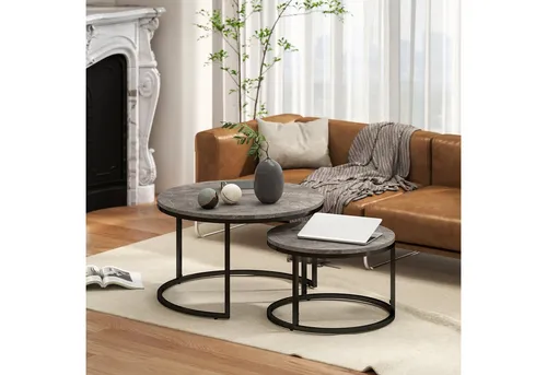 HOMCOM Couchtisch rund 2er Set in grau von HOMCOM