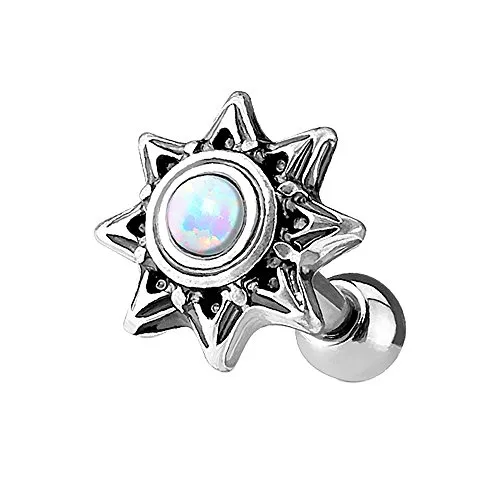 Piercingfaktor Tragus Piercing Helixpiercing Helix Ohr Cartilage Knorpel Stecker Stern mit farbigen Glitzer Opal Stein Silber Weiß
