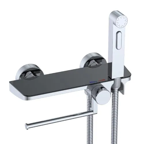 Design WC/Bidet Handbrause mit Ablage und Rollenhalter Komplett Set mit Mischer Aufputz mit G1/2