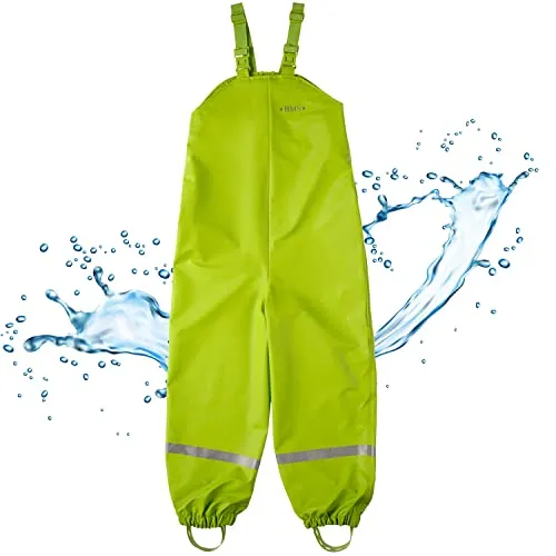 BMS Regenhose Buddelhose Matschhose für Kinder in Limette Größe 116 - Schneehosen für Jungen, 100% wasserdicht und besonders weich, ideal für Spielplatz und Waldkindergarten.