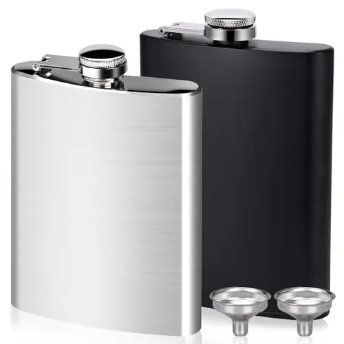 Yolistar 2 Stück Edelstahl Flachmann mit Trichter im Set,Aus 304 Flachmann Edelstahl, 8oz.230 ml Auslaufsicher tragb Geeignet zum Tragen von Alkohol(Silber und mattschwarz)