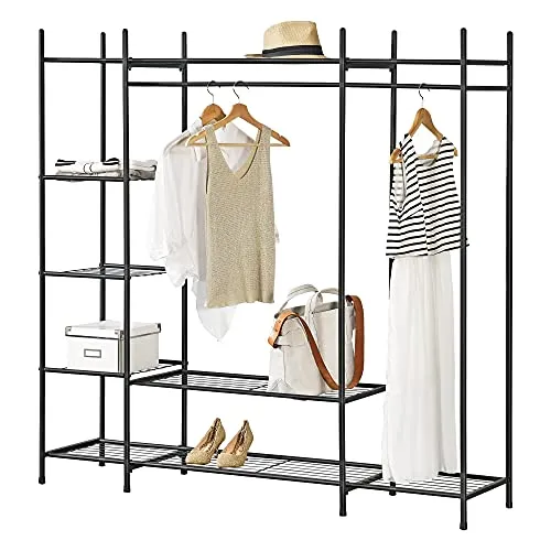 [en.casa] Garderobenständer 150x150x40cm mit 6 Ablagen - Praktischer Kleiderständer mit stabiler Garderobenstange und 6 Ablagen für optimalen Stauraum. Ideal für Schuhe und Accessoires, einfacher Aufbau und Bodenschoner inklusive.