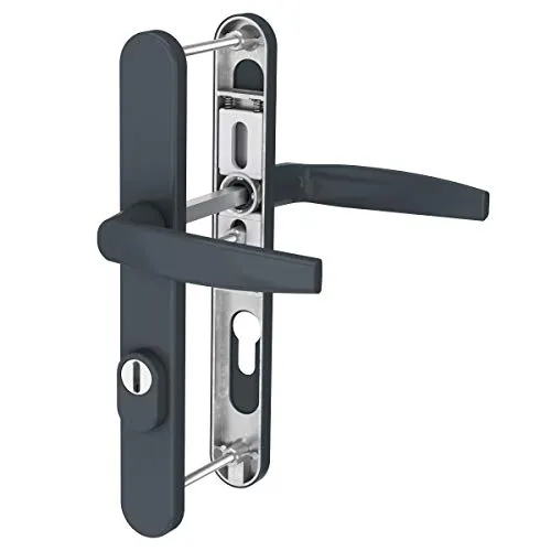 Schmalrahmengarnitur mit Kernziehschutz Anthrazit RAL7016 92mm Nebeneingangstürbeschlag Haustürbeschlag Langschildgarnitur Profilzylinder Lochung Türdrücker (Drücker/Drücker, Türstärke 71-86mm)