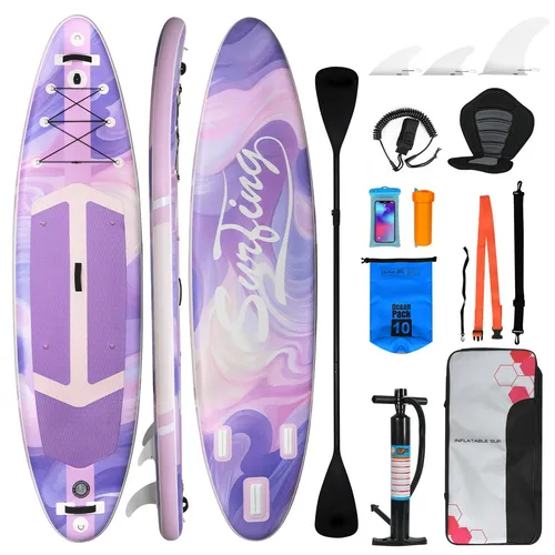 Puluomis Aufblasbares SUP-Board Set mit Halter und Sitz - Ideal für Wassersportler: Das 335 cm lange SUP-Board Set ist leicht transportierbar und bietet eine Tragkraft von bis zu 150 kg. Perfekt für entspannte Touren auf dem Wasser!