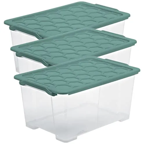 Rotho Evo Safe Keeping 3er-Set Aufbewahrungsboxen 44l - Aufbewahrungsbehälter mit Deckel, stapelbar und ideal für sicheres Lagern von Spielzeug, Lebensmitteln oder Kleidung - geruchssicher und BPA-frei.