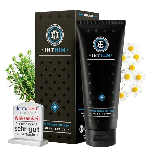 IntHim Antibakterielle Intim Waschlotion Herren - pH-Hautneutrale Intimpflege Männer bei Juckreiz, trockener Haut & Ideal nach dem Sport (1 x 200ml)