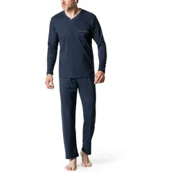 Walbusch Herren Wohlfühl Schlafanzug Easycare Blau