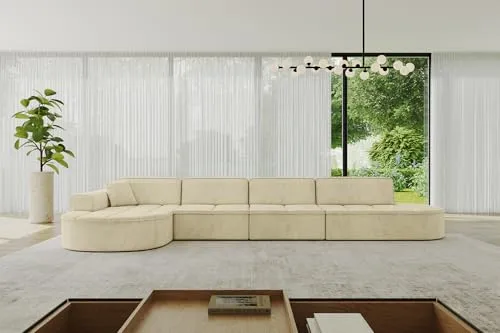 ALTDECOR Ecksofa in L-Form Corner Sofa Bett Eckcouch Couch Wohnlandschaft Cauchsofa Taro-L3-413x171x79,5 cm Beige
