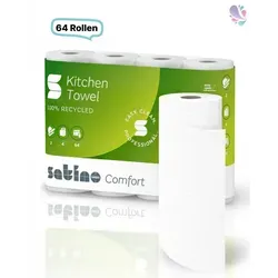 WEPA-comfort Küchenrolle hochweiß, 16x4 Rollen, 2-lagig, saugstark - 64 reißfeste und saugstarke Küchenrollen in hochweiß, perfekt für Küche und Gastronomie. 100% recyclebar für nachhaltige Hygiene. Ideal für den täglichen Einsatz!
