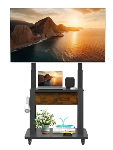 Rollbarer TV-Ständer mit Stoffschublade für 32-75 Zoll