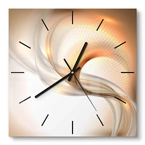 DEQORI Glasuhr | 30x30 cm | Motiv Schwingungen im Licht | ausgefallene leise Design Uhr aus Glas | Wanduhr für Wohnzimmer & Küche | moderne Hingucker Uhr für die Wand