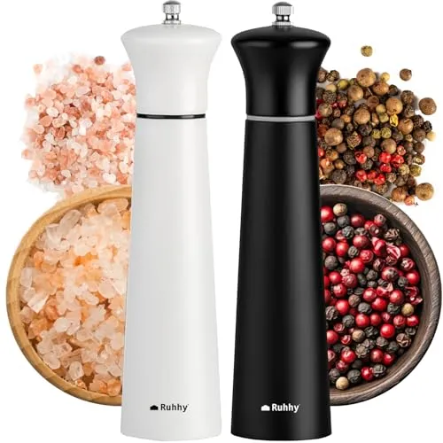 Gewürzmühlen Set mit Keramikmahlwerk - Schwarz Weiß - Elegantes Gewürzmühlen Set aus Holz, bestehend aus Pfeffer- und Salzmühle. Manuelles Mahlen für intensiven Geschmack, ideal für die moderne Küche.
