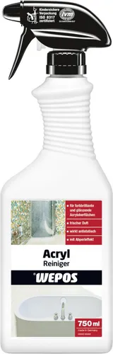 Wepos Acryl Reiniger 750 ml - Effektiver Oberflächenreiniger - Hochwertiger Acryl Reiniger für strahlend saubere Badezimmeroberflächen. Ideal für die tägliche Pflege von Acrylflächen und sorgt für ein makelloses Finish.