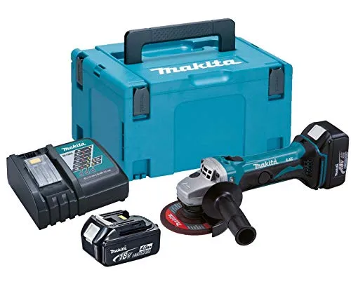 Makita DGA 452 RMJ Akku Winkelschleifer 18 V - Schleifmaschinen, inklusive 2x 4,0 Ah Akkus und Ladegerät, ideal für kabelloses Arbeiten und maximale Flexibilität.