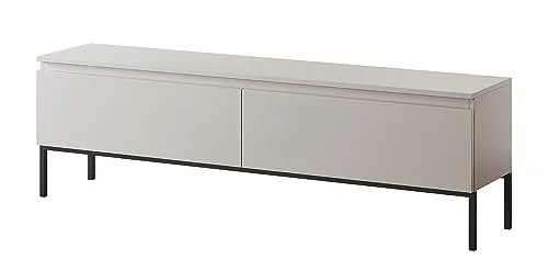Selsey Bemmi TV-Schrank Lowboard, Beige mit schwarzen Beinen, 150 cm - TV-Halterungen mit geschlossenem Stauraum: 6 geräumige Fächer hinter 3 grifflosen Türen, robust und pflegeleicht. Ideal für Ordnung im Wohnzimmer.
