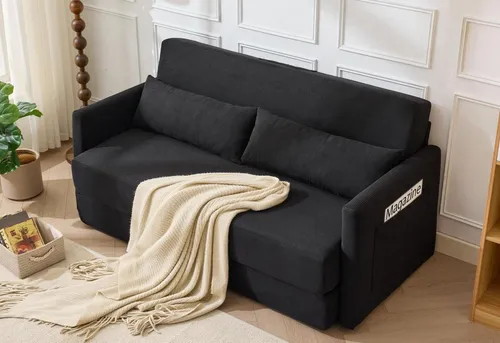 LVHOM Loungesofa 165x92x82cm/165x212x67cm Schlafsofa,2-Sitzer-Sofa,2 in 1,klappbar, Cordstoff,Zwei Lendenkissen(als Kopfkissen),Zwei Seitentaschen,108°-Komfort-Rückenlehne,Federkern+Schaumstoffpolsterung,bis zu 120kg,komprimiert verpackt, für Wohn-/Schlaf-/Arbeitszimmer, kann als Gästebett genutzt werden