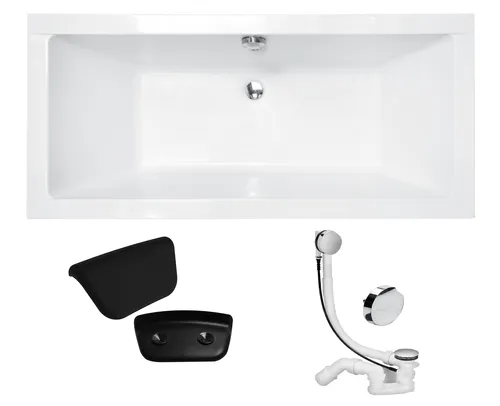 Badewanne Rechteck KODI 180x80 mit Kopfstütze - Moderne rechteckige Badewanne aus Acryl, rutschsicher und mit schneller Reinigung, ideal für entspannende Momente im Badezimmer. Inklusive Ablaufgarnitur und Füße.