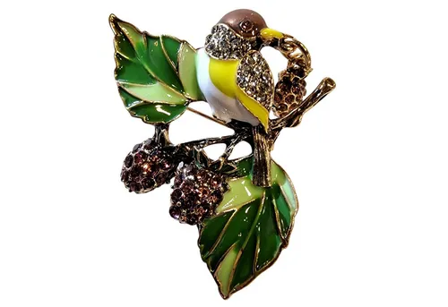 Dark-Desires Brosche Vogel-Brosche mit Kirschen und Emaille romantisch, Damen Brosche vintage Accesssoire retro Anstecknadel