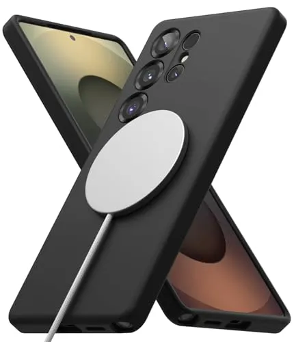 Ringke Silicone Magnetic Case [Kompatibel mit MagSafe] für Samsung Galaxy S25 Ultra Hülle, Weiche Beschichtung Kratzfest Schlank Leicht Schutz-Handyhülle für Magnet-Ladegerät/Zubehör - Black