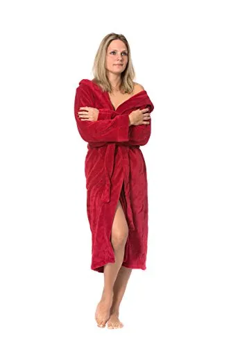 ZOLLNER Bademantel für Damen und Herren, Größe S, Mikrofaser, weinrot - Hochwertiger Unisex-Bademantel aus 100% Mikrofaser, pflegeleicht und schnell trocknend, ideal für Wellness und Zuhause.