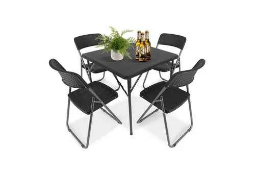 Sekey Gartengarnitur Set für 4 Personen - Essset für die Terrasse mit klappbarem Tisch und Stühlen, aus langlebigem, wetterfestem Rattan, ideal für Garten und Balkon.