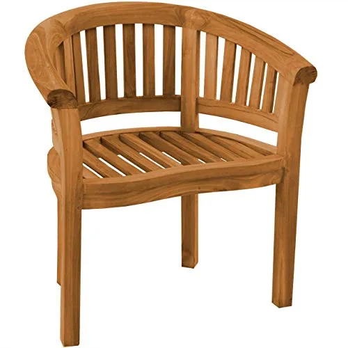 Teako Design Bananenstuhl Gartenstuhl Avellino wetterfest Teakholz massiv Stuhl mit Armlehnen, für Balkon, Terrasse