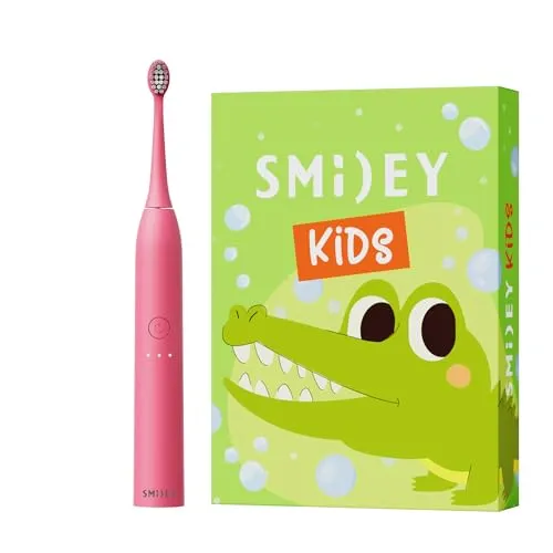 SMILEY Kids Elektrische Zahnbürste | Ultraschall Zahnbürsten Schallzahnbürsten | Kinderzahnbürste Elektrisch Babyzahnbürste & Zubehör: Ersatzbürste Kabel USB-C Aufkleber