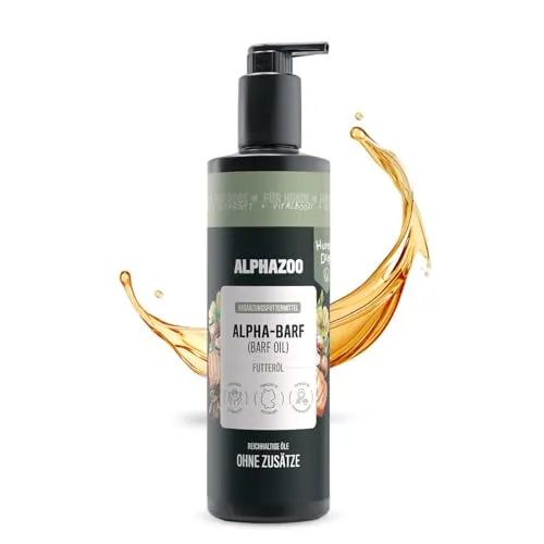 alphazoo Alpha-Barf Futteröl für Hunde 500ml - naturreines Ergänzungsfutter mit Premium-Ölen & Omega-3, -6 & -9 Fettsäuren. Ideal zum BARFen. Mit hochwertigen Ölen für Haut, Fell & Vitalität