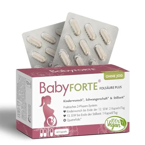 BabyFORTE® FolsäurePlus OHNE JOD | Schwangerschaftsvitamine ohne Jod | vegan | 60 Kapseln | Kinderwunsch Vitamine ohne Jod