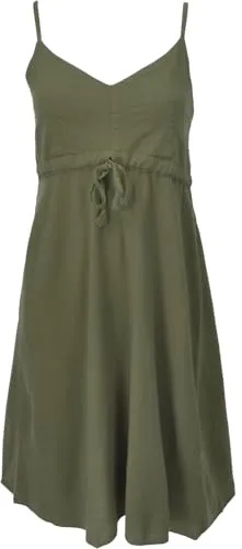 GURU SHOP Einfarbiges Casual Trägerkleid - Dunkles Olivgrün - Freizeitkleid für Damen aus angenehmer Baumwolle, mit verstellbaren Trägern und elastischem Rücken für eine figurbetonte Passform, ideal für warme Tage.