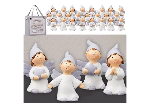 CEPEWA Engelfigur Schutzengel Display 24 Stück - Figuren & Skulpturen, 4 verschiedene Motive der H5cm Engel als Glücksbringer, ideal für Geschenke und Dekoration