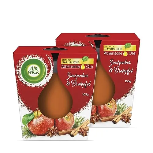 Air Wick Wohlfühl-Duftkerze DUO im Glas – Duft: Zimtzauber und Bratapfel – Enthält natürliche ätherische Öle – 2 x Duftkerzenset