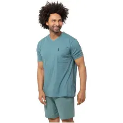 AMMANN - Extra Light Cotton Schlafanzug (48 North Atlantic) - Schlafanzüge für Herren, Set aus gestreiftem Shirt und einfarbiger Hose aus leichter Bio-Baumwolle für höchsten Komfort.
