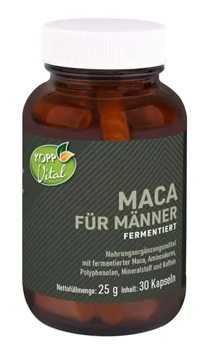KOPP Vital® Maca für Männer fermentiert | 1 x 30 kapseln | 25 g | Naturstoff-Fermentation | Grüntee-Extrakt | Ashwagandha | Bockshornklee | Muira-Puama-Extrakt | Kubebenpfeffer | Premiumqualität