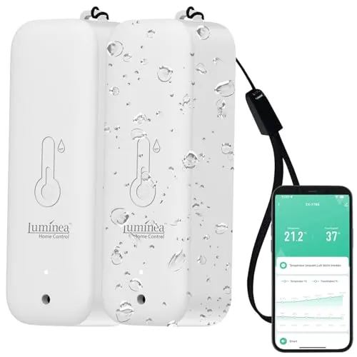 Luminea Home Control ZigBee Außenthermometer: 2er-Set WLAN-Außen- und Innen-Temperatur- und Luftfeuchtigkeitssensor (innen außen Thermometer Digital, Luftfeuchtigkeitsmesser WLAN, Entfeuchter)