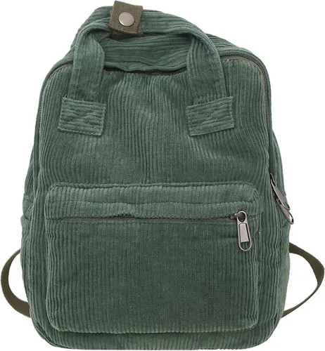 Makukke Damen Rucksack Klein Cord Cityrucksack Grün 10L - Stylischer Cord Rucksack für Damen, ideal für Schule, Reisen und Alltag. Mit 10L Volumen und DIY-Dekorationsmöglichkeiten für einen individuellen Look.