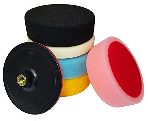 Craft-Equip 6 TLG. 150mm Polierschwamm-Set inkl. Polierteller M14 Polierpad Auto