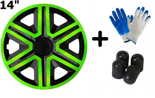 Universal Radkappen 14 Zoll Action Grün Schwarz 4er Set - Radkappen & Stahlfelgenringe - Stylische und splitterfeste Radkappen in Schwarz und Grün, einfache Installation ohne Werkzeuge, ideal für individuelles Tuning.