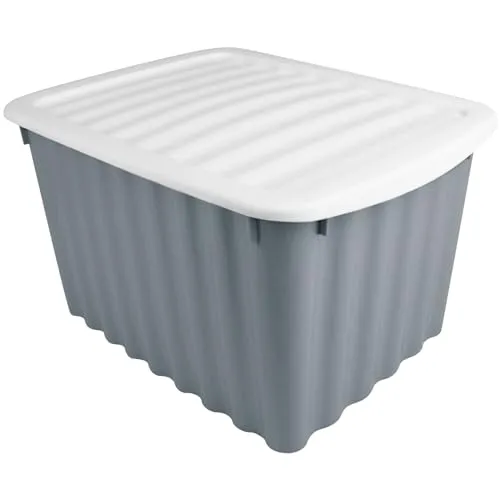 Centi Box Wellington mit Deckel mit Farb- und Größenwahl 58L 18L 5,5L Aufbewahrungsboxen Stapelbox Grün Blau Grau gewelltes Design Stauraum Aufbewahrung Kiste (18 L, Blau)