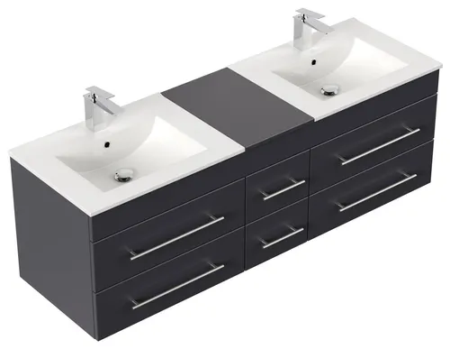 Magnolia Home Doppelwaschtisch Roma XL SoftClose - Eleganter Doppelwaschtisch in Anthrazit, 153 cm breit mit SoftClose-Funktion für leises Schließen, ideal für moderne Badezimmer.