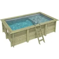 ALTANKA Holzpool Aqua 4,65x2,85 Höhe 1,24 m GRAU mit Liegefläche mit am Beton Verschraubten Stützen BAS7306OSPL2+PLA306